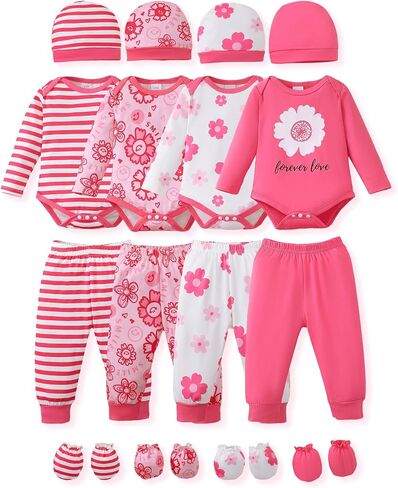 NZRVAWS Baby Girl Clothes Preemie Newborn Layette Essential Outfits Gift Infant Bodysuits Pants 20 Pieces 0-12 Months in Kuwait