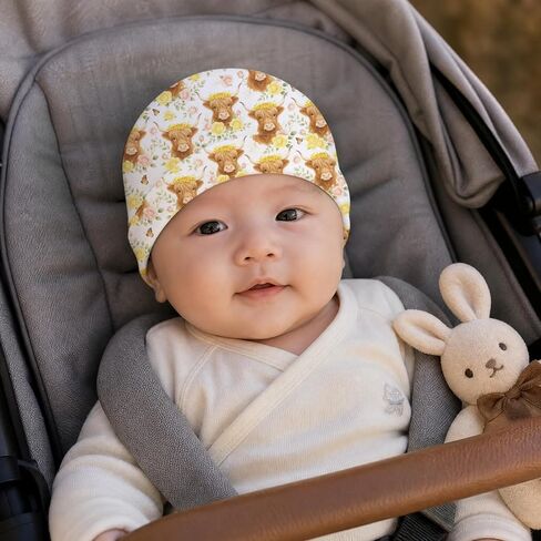 6 Pcs Baby Hat Newborn Hat 4 Pcs Highland Cow Theme Newborn Caps 2 Pcs Yellow Beige Baby Beanie Infant Caps Sunflower Cotton Soft Unisex Toddler 0-6 Months 5.9x5.5 Inch Baby Boy Girl in Kuwait