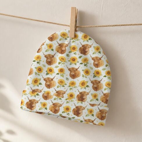 6 Pcs Baby Hat Newborn Hat 4 Pcs Highland Cow Theme Newborn Caps 2 Pcs Yellow Beige Baby Beanie Infant Caps Sunflower Cotton Soft Unisex Toddler 0-6 Months 5.9x5.5 Inch Baby Boy Girl in Kuwait