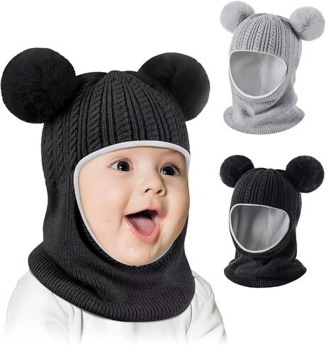 Baby Winter Hat Scarf Set 2 Pack, Toddler Beanie Hats Girl Boy with Neck Warmer, Beanie for Kids Knit Warm for Cold Weather in Kuwait