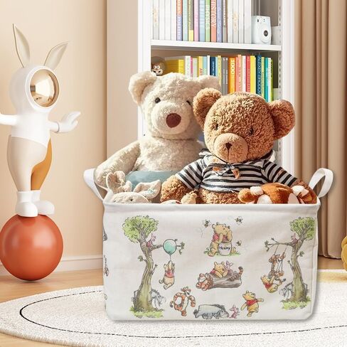 Rectangle Cute Bear Nursery Storage Basket With A Waterproof PE Coating, Foldable Large Canvas Laundry Hamper, Decorative Storage Baskets Suitable For Bathroom and Bedroom (White) in Kuwait