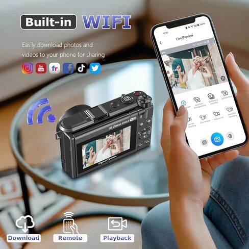 8K Digital Camera for Photography, Autofocus Vlogging Camera for YouTube | 18X Zoom & 3" 180° Flip Screen 88MP Travel Camera with 2 Batteries and 32 GB Gard, Gunmetal in Kuwait