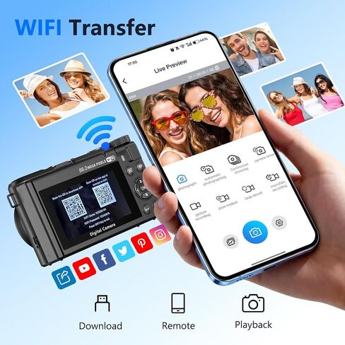 8K Digital Camera for Photography,88MP HD WiFi Vlogging Camera for YouTube | 3" 180° Flip Screen,Autofocus,Compact Camera with 18X Digital Zoom,Flash,32GB TF Card & 2 Batteries(Gunmetal) in Kuwait