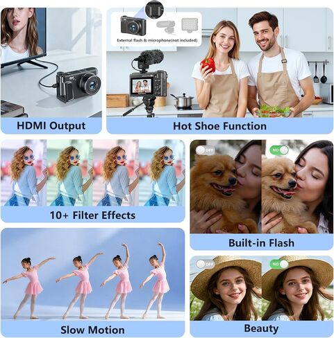 8K Digital Camera for Photography,88MP HD WiFi Vlogging Camera for YouTube | 3" 180° Flip Screen,Autofocus,Compact Camera with 18X Digital Zoom,Flash,32GB TF Card & 2 Batteries(Gunmetal) in Kuwait