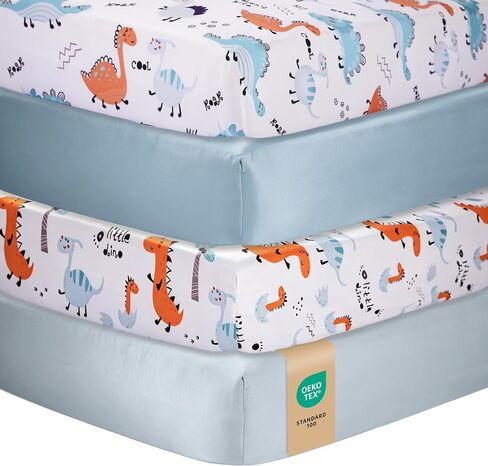 Baby Crib Sheets for Boys Girls, Set of 4 Toddler Bed Sheets, Fitted for 52x28 Inch Standard Crib Mattress Neutral, Breathable Microfiber, Zoo Woodland Animal World, Leaf, Light & Dark Green in Kuwait