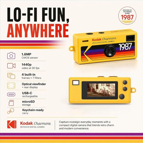 Kodak Charmera Keychain Camera (4 Items) | 1.6MP Keychain Camera, USB-C Rechargeable, Includes 32GB Microsd Plus Adapter, Card Reader and Protective Case in Kuwait