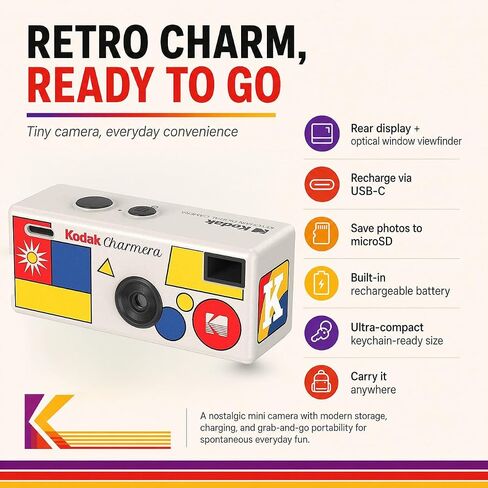 Kodak Charmera Keychain Camera (4 Items) | 1.6MP Keychain Camera, USB-C Rechargeable, Includes 32GB Microsd Plus Adapter, Card Reader and Protective Case in Kuwait