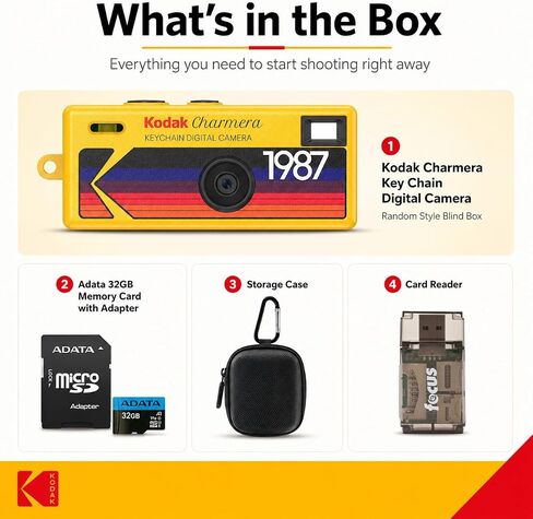 Kodak Charmera Keychain Camera (4 Items) | 1.6MP Keychain Camera, USB-C Rechargeable, Includes 32GB Microsd Plus Adapter, Card Reader and Protective Case in Kuwait