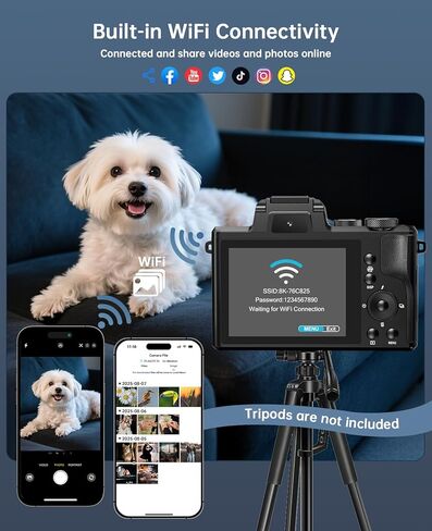 8K Digital Cameras for Photography, 88MP WiFi Professional Photography Camera with Dual-Lens for YouTube, 16X Zoom, Autofocus, SD Card, Lens Hood, Touch Screen, 2 Batteries & Charging Stand in Kuwait