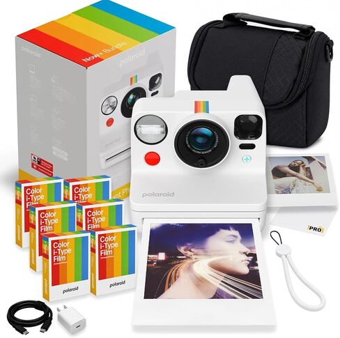 Polaroid Now+ Generation 3 i-Type Instant Camera in White + 48 Film Bundle | Includes 8-Photo Color i-Type Film, Instant Photography for Travel, Parties & Gifts, Dual-Lens Autofocus, USB-C in Kuwait