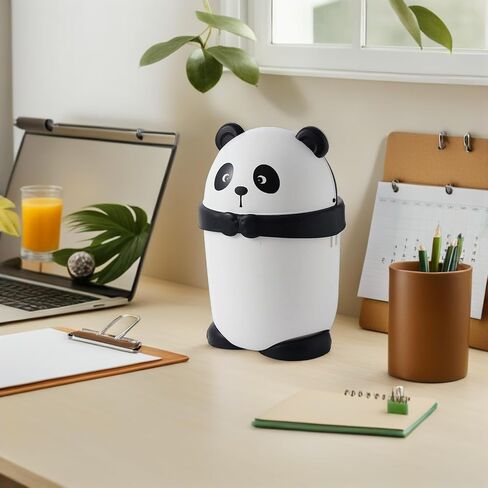 SUPVOX Cartoon Panda Trash Can with Lid, Tiny Plastic Wastebasket for ’ Room, Cute Mini Garbage Bin with Press Top, Household Desktop Trash Container for Bedroom and Office in Kuwait
