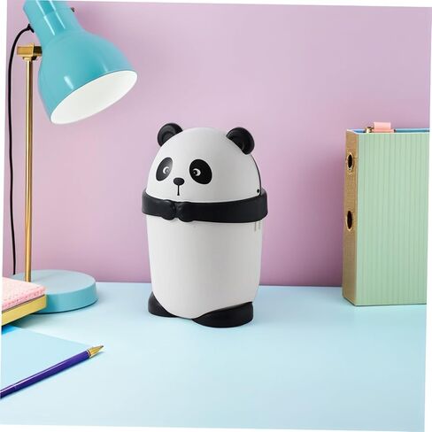 SUPVOX Cartoon Panda Trash Can with Lid, Tiny Plastic Wastebasket for ’ Room, Cute Mini Garbage Bin with Press Top, Household Desktop Trash Container for Bedroom and Office in Kuwait