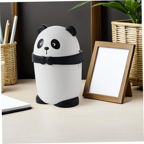 SUPVOX Cartoon Panda Trash Can with Lid, Tiny Plastic Wastebasket for ’ Room, Cute Mini Garbage Bin with Press Top, Household Desktop Trash Container for Bedroom and Office in Kuwait