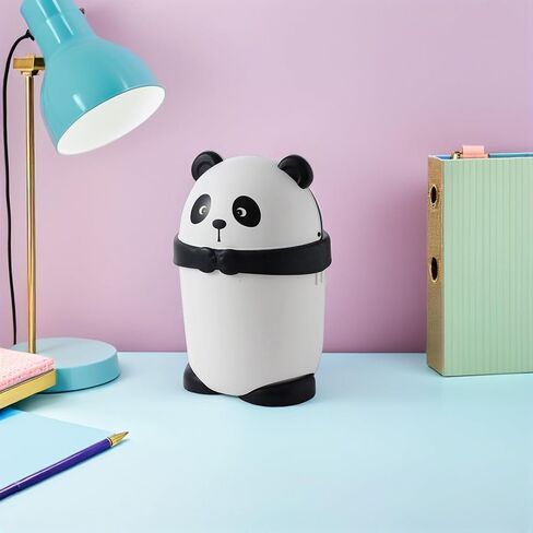 SUPVOX Cartoon Panda Trash Can with Lid, Tiny Plastic Wastebasket for ’ Room, Cute Mini Garbage Bin with Press Top, Household Desktop Trash Container for Bedroom and Office in Kuwait