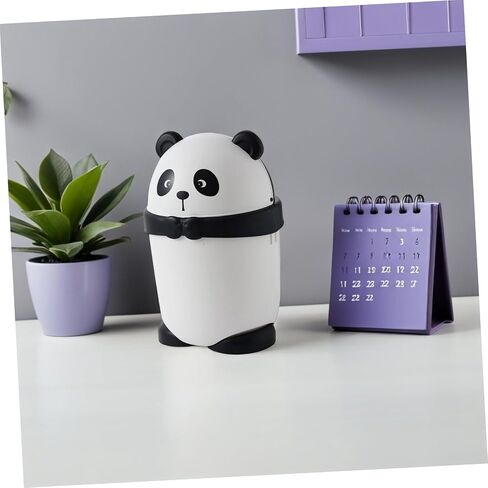 Mikikit Cartoon Mini Trash Can Cute Panda Garbage Bin with Lid Small Wastebasket for ’ Room Nursery Home Desktop Use in Kuwait