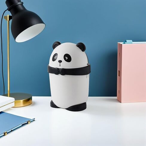 Mikikit Cartoon Mini Trash Can Cute Panda Garbage Bin with Lid Small Wastebasket for ’ Room Nursery Home Desktop Use in Kuwait