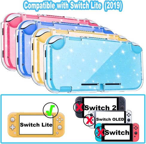 Protective Case for Nintendo Switch Lite, Clear Glitter Switch Lite Case Hard Front and Back Cover Full Protection Scratch-Resistant Slim Shell Preserves Original Color Sparkling, Glitter in Saudi Arabia
