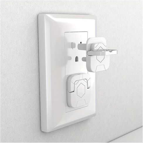 Baby Proofing Outlet Covers, 10 Pack Child Safety Socket Plug Protectors for Electrical Outlets, White Square Socket Covers with Hidden Handle, US standard in Kuwait
