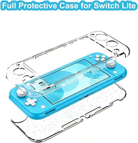 Protective Case for Nintendo Switch Lite, Clear Glitter Switch Lite Case Hard Front and Back Cover Full Protection Scratch-Resistant Slim Shell Preserves Original Color Sparkling, Glitter in Saudi Arabia