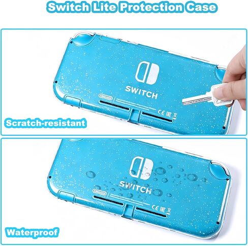 Protective Case for Nintendo Switch Lite, Clear Glitter Switch Lite Case Hard Front and Back Cover Full Protection Scratch-Resistant Slim Shell Preserves Original Color Sparkling, Glitter in Saudi Arabia