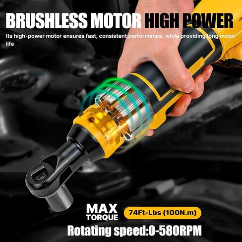 3/8" Cordless Ratchet Wrench,Compatible with DEWALT 20V MAX Battery,73.6 Ft-Lbs (100N.m) Brushless Electric Wrench Ratchet with Variable Speed Trigger,7 Sockets,1/4" Adaptor,3" Extension Bar in Kuwait