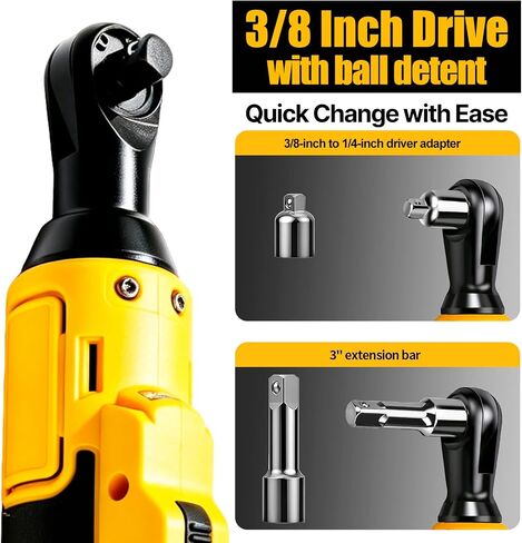 3/8" Cordless Ratchet Wrench,Compatible with DEWALT 20V MAX Battery,73.6 Ft-Lbs (100N.m) Brushless Electric Wrench Ratchet with Variable Speed Trigger,7 Sockets,1/4" Adaptor,3" Extension Bar in Kuwait