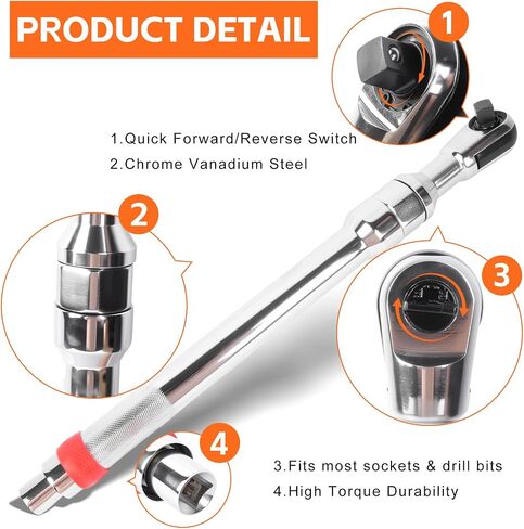 10 PCS Heavy Duty Offset Extension Wrench Set, 1/2" Drive Ratchet Extension Tool with Quick Change Adapter, Long Reach Wrench for Tight Spaces, Automotive Repair and Maintenance in Kuwait