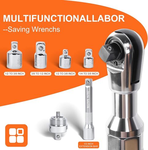 10 PCS Heavy Duty Offset Extension Wrench Set, 1/2" Drive Ratchet Extension Tool with Quick Change Adapter, Long Reach Wrench for Tight Spaces, Automotive Repair and Maintenance in Kuwait
