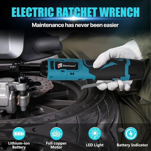 3/8" Cordless Electric Ratchet Wrench,18V 45 ft-lbs (60Nm) High Torque Power Right Angle Ratchet Tool Kit with 2×2.0Ah Batteries,Variable Speed Trigger,Fast Charger,10–17mm Sockets,Extension rod in Kuwait