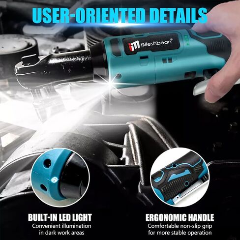 3/8" Cordless Electric Ratchet Wrench,18V 45 ft-lbs (60Nm) High Torque Power Right Angle Ratchet Tool Kit with 2×2.0Ah Batteries,Variable Speed Trigger,Fast Charger,10–17mm Sockets,Extension rod in Kuwait