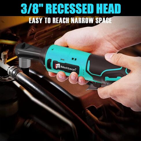 3/8" Cordless Electric Ratchet Wrench,18V 45 ft-lbs (60Nm) High Torque Power Right Angle Ratchet Tool Kit with 2×2.0Ah Batteries,Variable Speed Trigger,Fast Charger,10–17mm Sockets,Extension rod in Kuwait