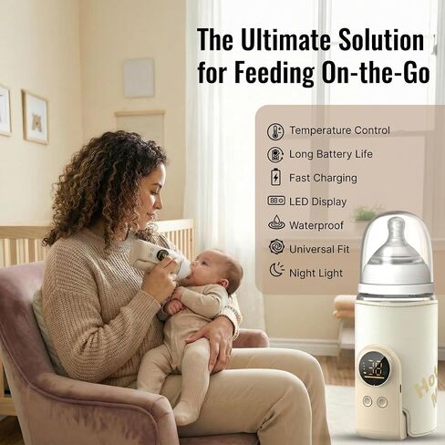 Portable Bottle Warmer for Travel - Car Waterless Bottle Warmer for Breastmilk & Formula Milk - Rechargeable Battery Powered Fast Heating with Temperature Control for On the Go Baby Feeding in Kuwait