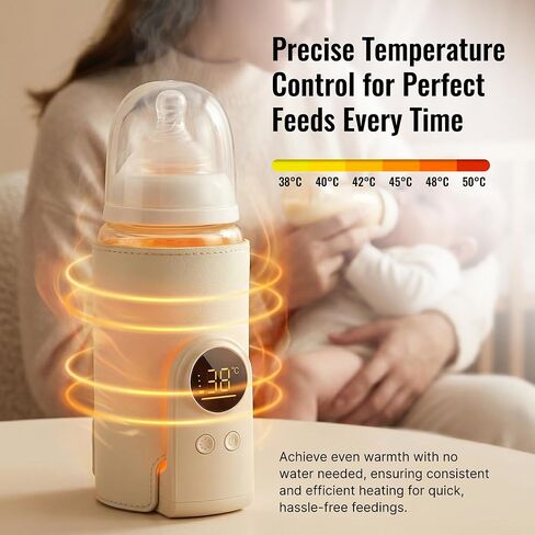 Portable Bottle Warmer for Travel - Car Waterless Bottle Warmer for Breastmilk & Formula Milk - Rechargeable Battery Powered Fast Heating with Temperature Control for On the Go Baby Feeding in Kuwait