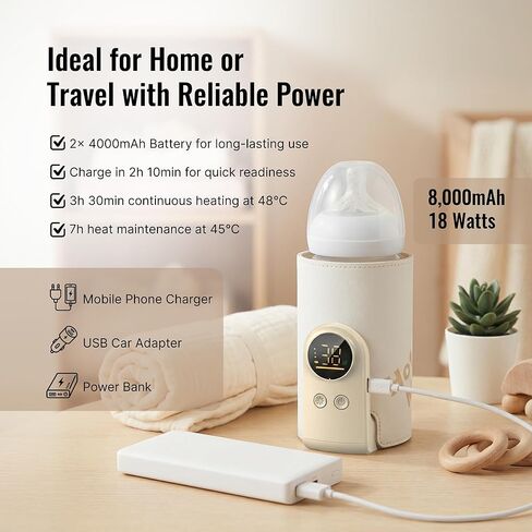 Portable Bottle Warmer for Travel - Car Waterless Bottle Warmer for Breastmilk & Formula Milk - Rechargeable Battery Powered Fast Heating with Temperature Control for On the Go Baby Feeding in Kuwait