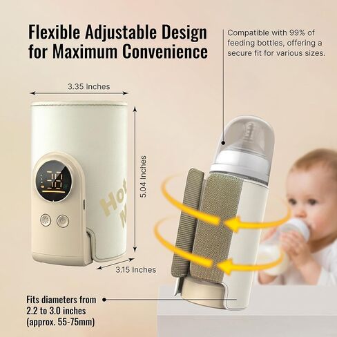 Portable Bottle Warmer for Travel - Car Waterless Bottle Warmer for Breastmilk & Formula Milk - Rechargeable Battery Powered Fast Heating with Temperature Control for On the Go Baby Feeding in Kuwait