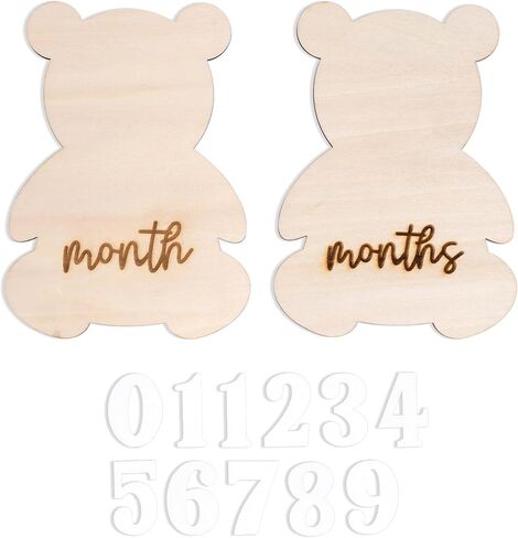 Bear Themed Monthly Milestone Discs | Bear Theme Interchangeable Monthly Milestone Cards, Monthly Wooden Milestone Discs for Photo Prop, Baby Shower, Month Photos in Kuwait