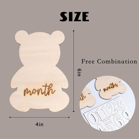 Bear Themed Monthly Milestone Discs | Bear Theme Interchangeable Monthly Milestone Cards, Monthly Wooden Milestone Discs for Photo Prop, Baby Shower, Month Photos in Kuwait