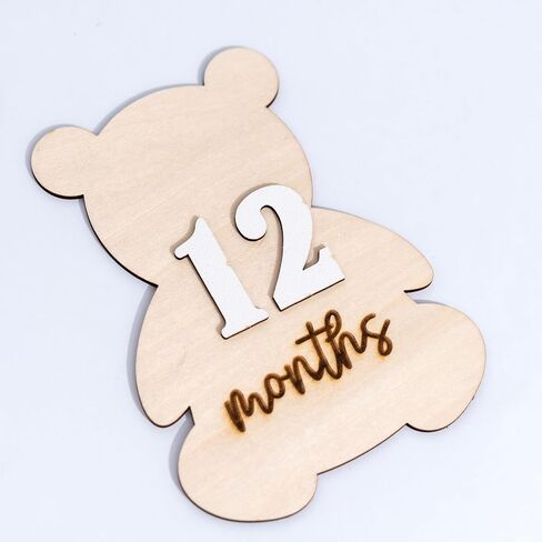 Bear Themed Monthly Milestone Discs | Bear Theme Interchangeable Monthly Milestone Cards, Monthly Wooden Milestone Discs for Photo Prop, Baby Shower, Month Photos in Kuwait