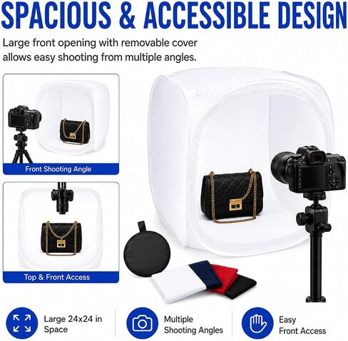 24x24 Photo Studio Light Box with 4 Backdrops | Foldable 24x24" photography tent with 4 backdrops and soft light diffusion for glare-free product photography. in Kuwait