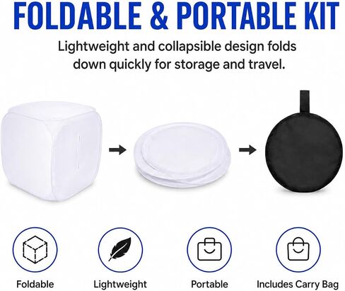 24x24 Photo Studio Light Box with 4 Backdrops | Foldable 24x24" photography tent with 4 backdrops and soft light diffusion for glare-free product photography. in Kuwait
