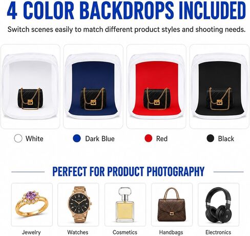 24x24 Photo Studio Light Box with 4 Backdrops | Foldable 24x24" photography tent with 4 backdrops and soft light diffusion for glare-free product photography. in Kuwait