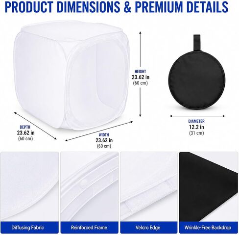 24x24 Photo Studio Light Box with 4 Backdrops | Foldable 24x24" photography tent with 4 backdrops and soft light diffusion for glare-free product photography. in Kuwait