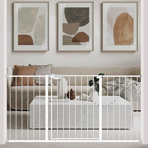WAOWAO Triple Lock Baby Gate Extra Wide 62.59-67.32" Pressure Mounted Walk Through Swing Auto Close Safety White Metal Dog Pet Puppy Cat for Stairs,Doorways,Kitchen | Triple Lock More Durable Safety,Pressure/Hardware Mount,Wide Walk Through,Auto Close,Fit in Saudi Arabia