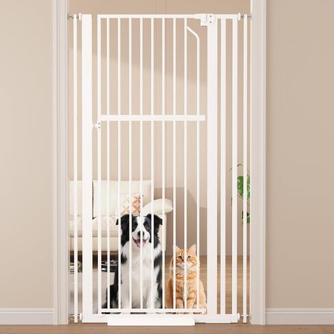 Extra Tall Cat Gate, 55.1" Heavy Duty Pet Gate for Large Cats & Dogs, Adjustable 29.9-37.4" Wide, Auto Close, No Drilling Pressure Mount, Easy Walk Through for Doorways Hallways Kitchen, White in Kuwait