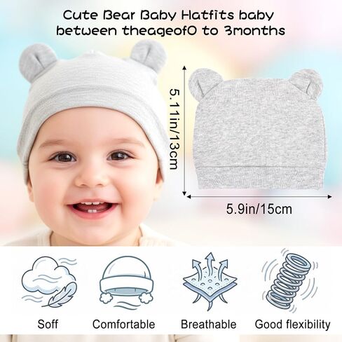 4 Pcs Newborn Bear Ears Hats, Newborn Toddler Soft Beanie Hat for Unisex Infant Boys Girls 0-24 Months Soft Breathable Cute Bear Caps for Dolls Pets in Kuwait