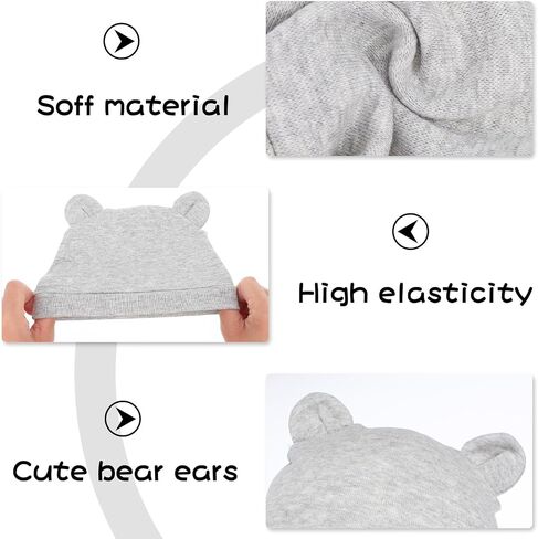 4 Pcs Newborn Bear Ears Hats, Newborn Toddler Soft Beanie Hat for Unisex Infant Boys Girls 0-24 Months Soft Breathable Cute Bear Caps for Dolls Pets in Kuwait