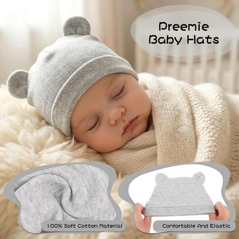 4 Pcs Newborn Bear Ears Hats, Newborn Toddler Soft Beanie Hat for Unisex Infant Boys Girls 0-24 Months Soft Breathable Cute Bear Caps for Dolls Pets in Kuwait