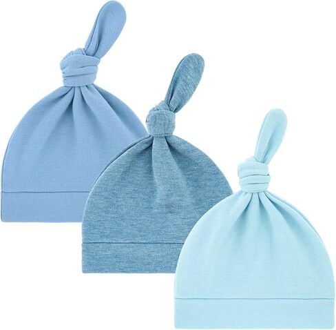 LAWKUL Cotton Baby Newborn Hats Set, 3 Pack, 0-6 Months | Knot Soft Beanie, For Infant Girls Boys in Kuwait