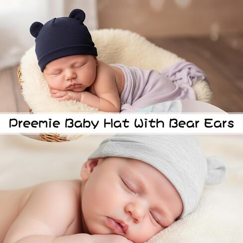 4 Pcs Newborn Bear Ears Hats, Newborn Toddler Soft Beanie Hat for Unisex Infant Boys Girls 0-24 Months Soft Breathable Cute Bear Caps for Dolls Pets in Kuwait