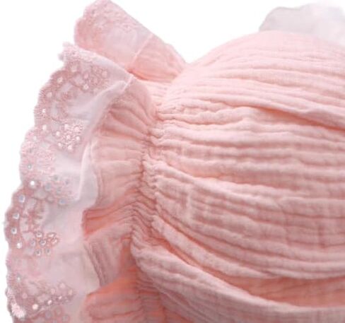 Babygirls Soft Cotton Muslin-Bonnet - Vintage Lace Ruffle Newborn Sun Protection Hat Adjustable Chin in Kuwait